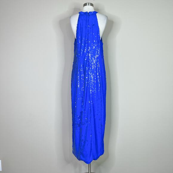 NEW Eloquii | Sequin Blue Halter Sparkle Plus Size Slit Midi Maxi Sexy Dress 16 - Picture 8 of 13